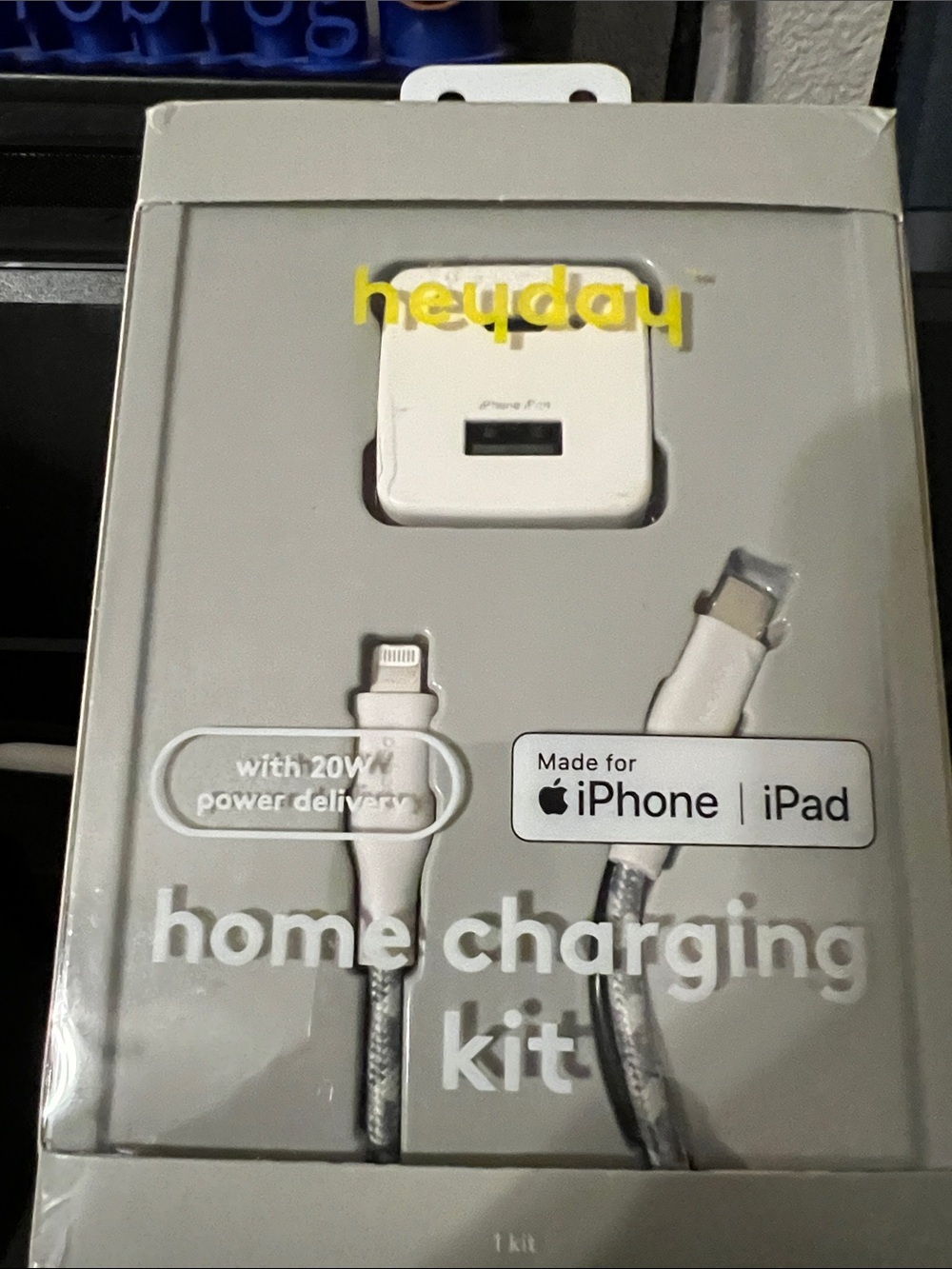 Heyday Charging Kit with Lightning Cable and 20W Power Delivery Adapter.